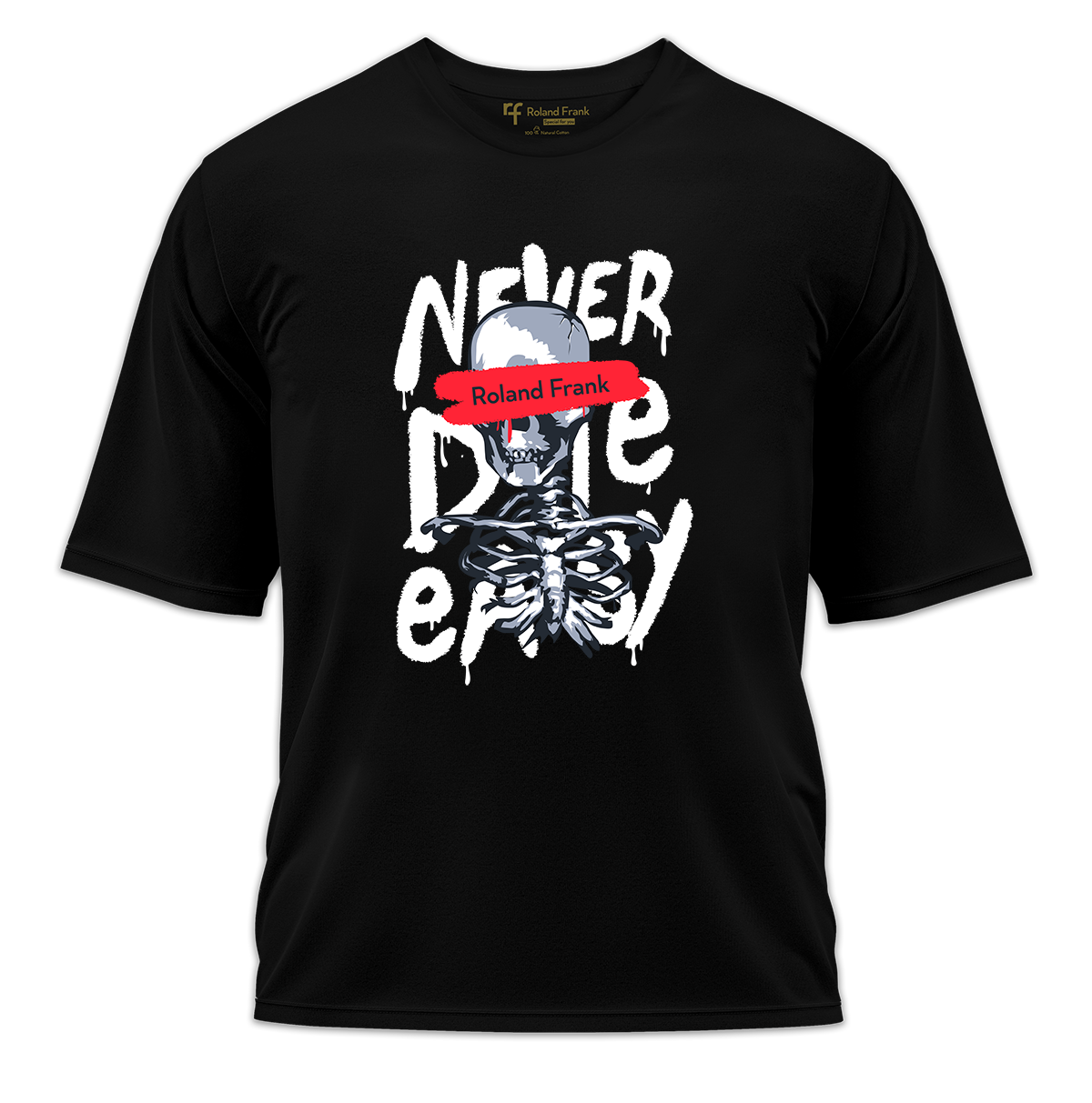 Never Die Easy Baskılı Oversize Tişört