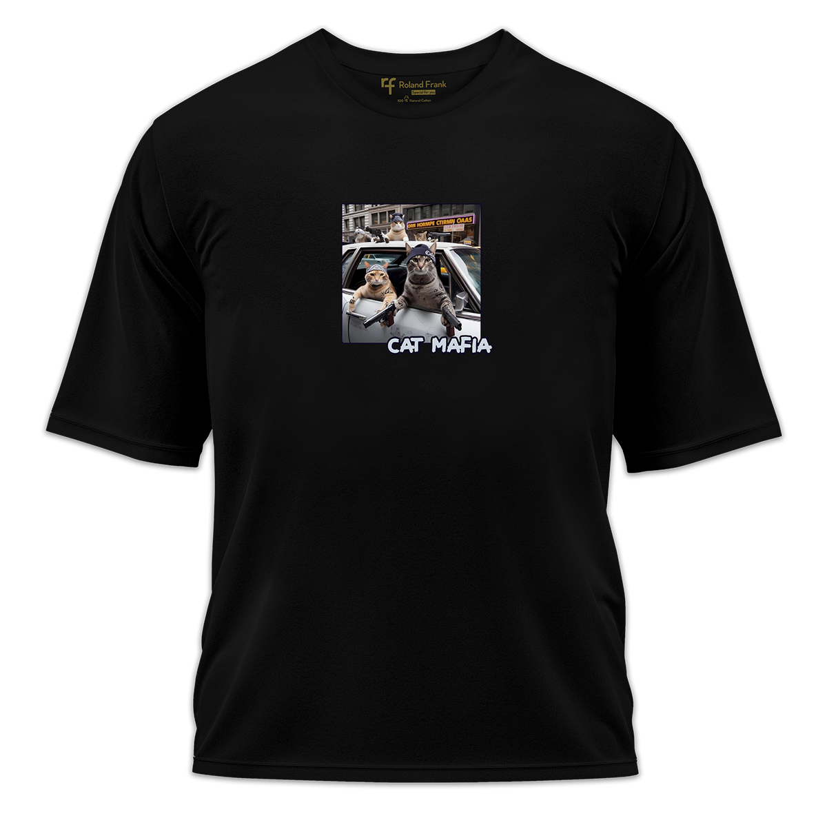 Cat Mafia Baskılı Oversize Tişört